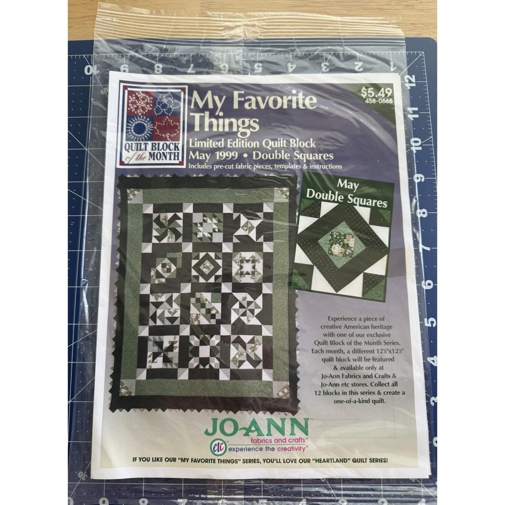 Joann May 1999 Limited Edition My Favorite Things Quilt BOM Kit Double Squares